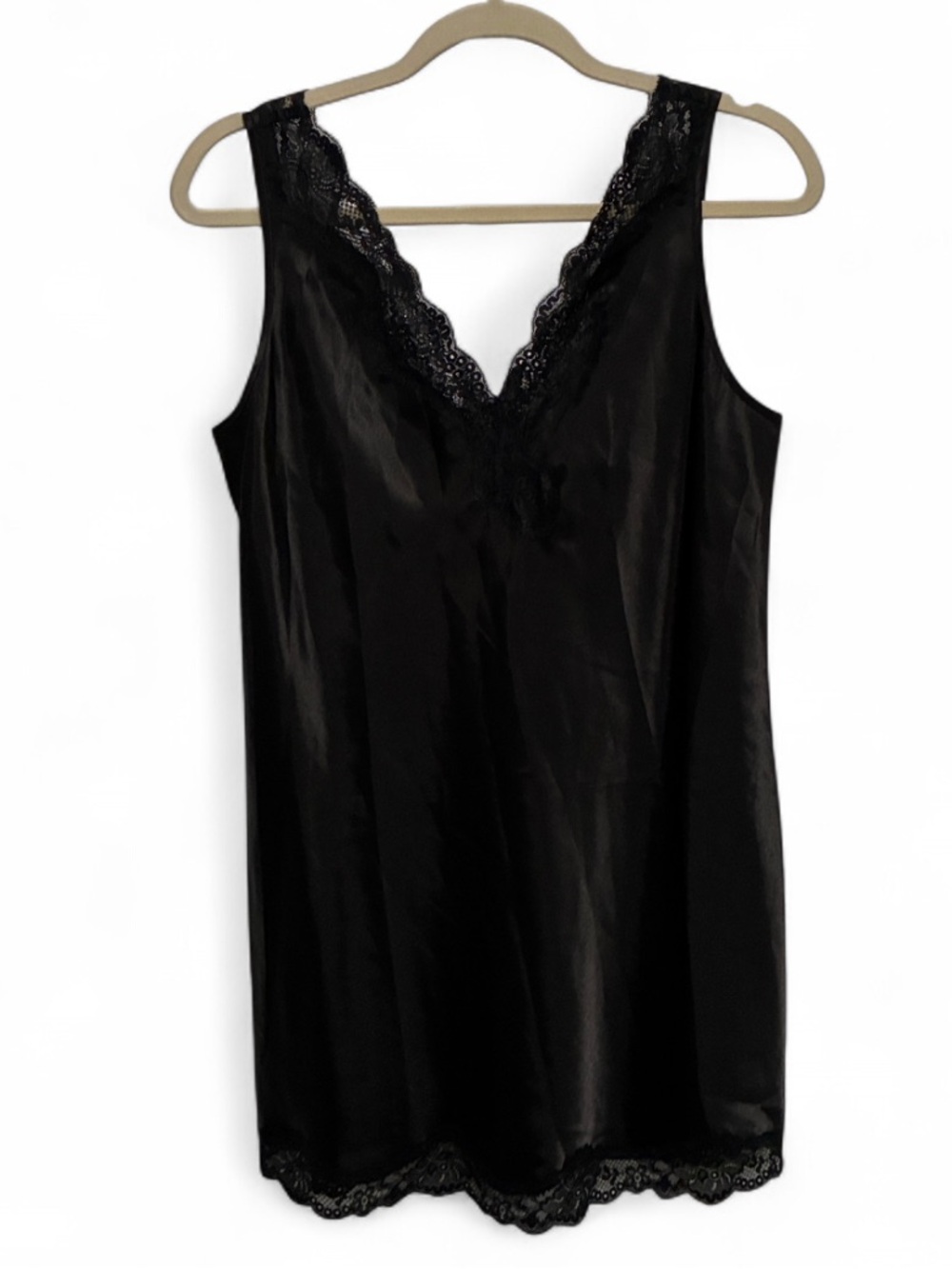 Y2K Black Lace-Trim Satin V Neck Mini Sleeveless Sleep Dress